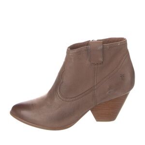Frye Reina Pointed Toe Western Ankle Bootie Leather Taupe Brown sz 7